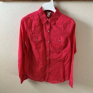Forever 21 Girls Red Polka Dot 100% Cotton Button-Up Shirt Size M